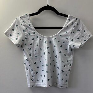 Glassons White Crop Top with Cacti Pattern